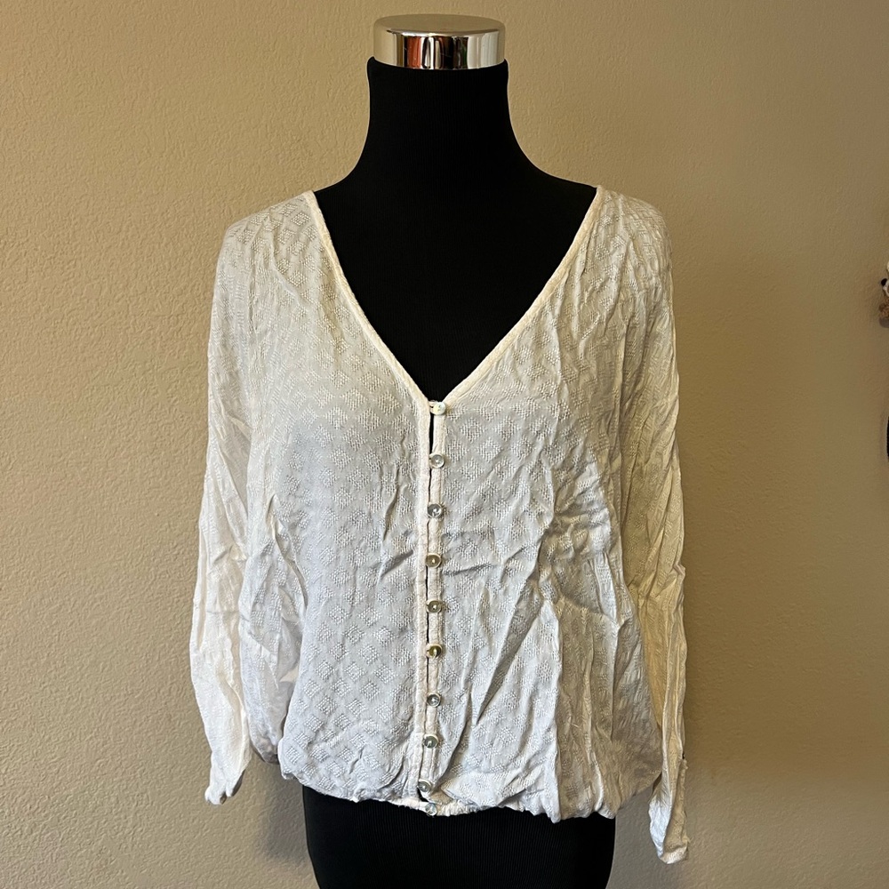 Mahina White Button-Down Women's Blouse